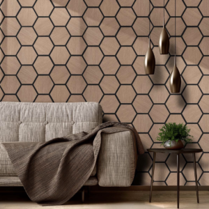 panneau acoustique décoratif nid d’abeille – hexagones effet bois & feutre